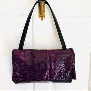 BLACK & PLUM COLOR-BLOCK LEATHER SHOULDER BAG